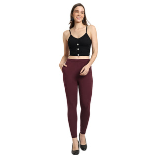 Women Burgundy Ankle Length Legging