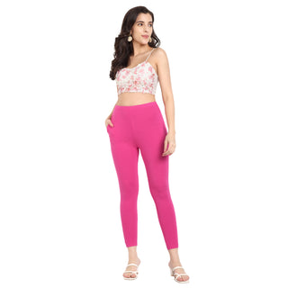 Women Fuchsia Pink Ankle Length Legging