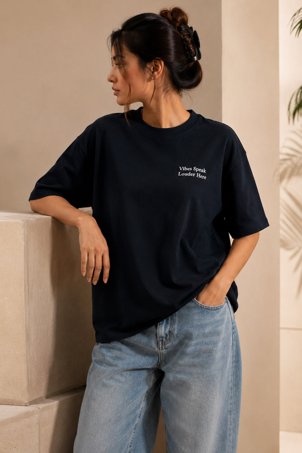 BLACK WOMEN HALF SLEEVE TSHIRT