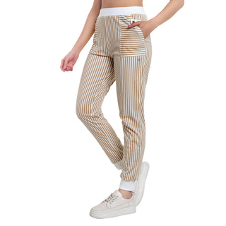 Women Beige Vogue Voyage Striped Jogger