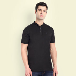 MENS SOLID BLACK PURE COTTON POLO TSHIRT