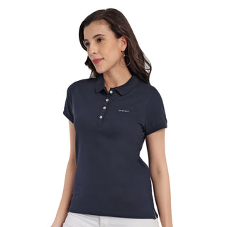 Women Dark Navy Comfort Cotton Polo T-Shirt