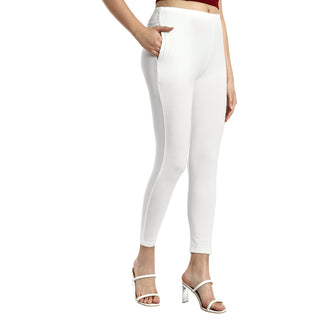 Women Off White Ankle Length Legging