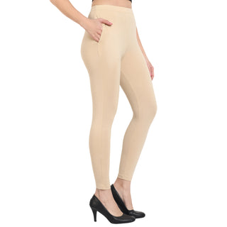 Women Beige Ankle Length Legging