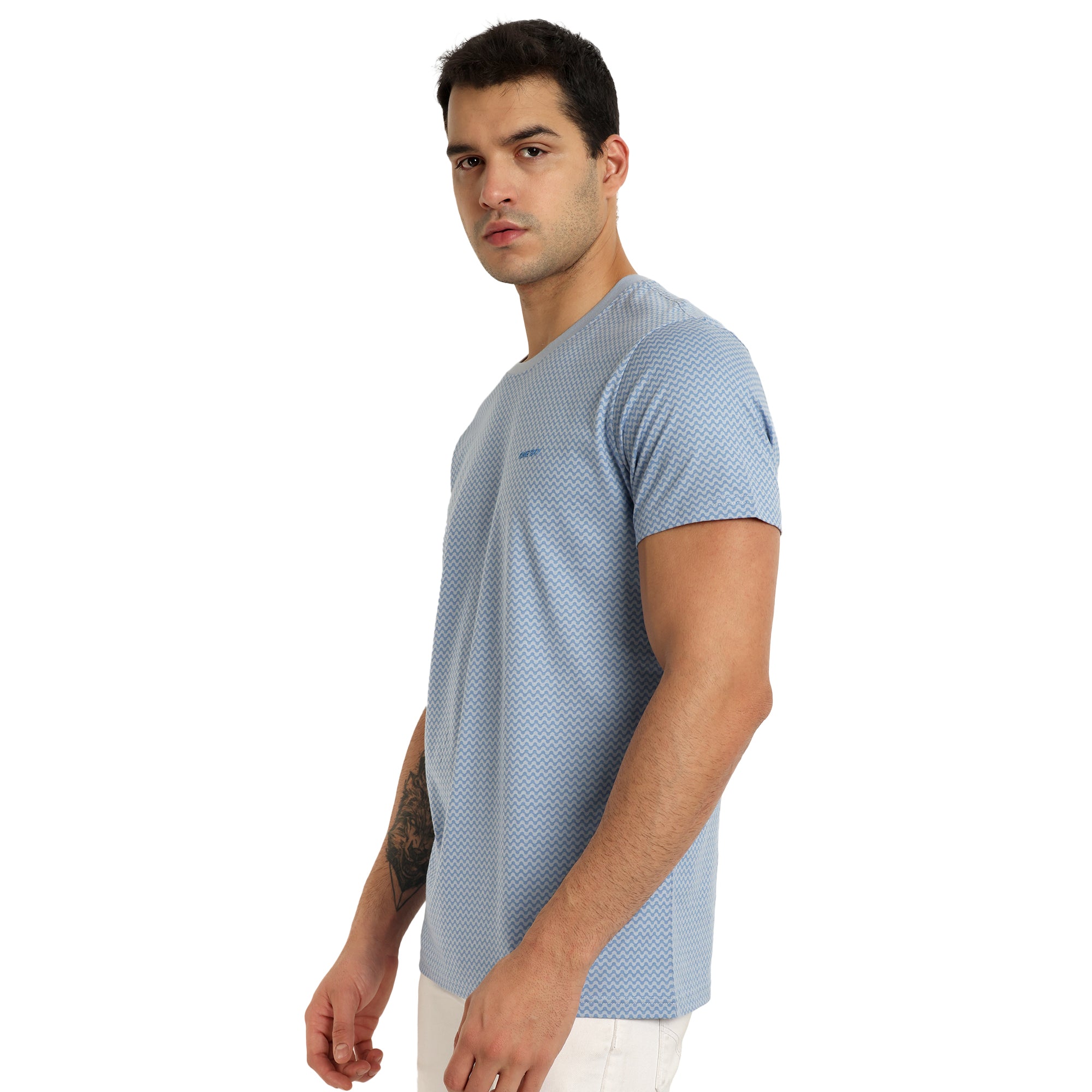 Men Dull Sky Tonal Printed Round Neck T-Shirt