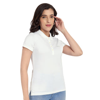 Women Bright White Comfort Cotton Polo T-Shirt