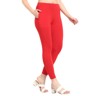 Women Dark Red Ankle Length Legging