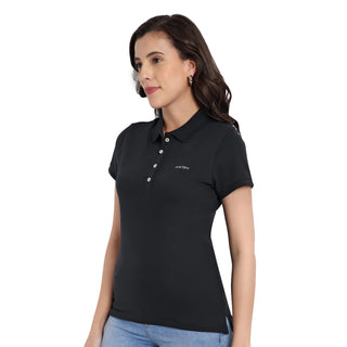 Women Black Comfort Cotton Polo T-Shirt