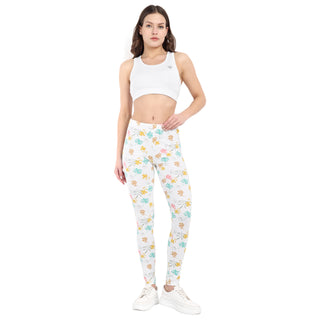 Women White Printed Cotton Legging