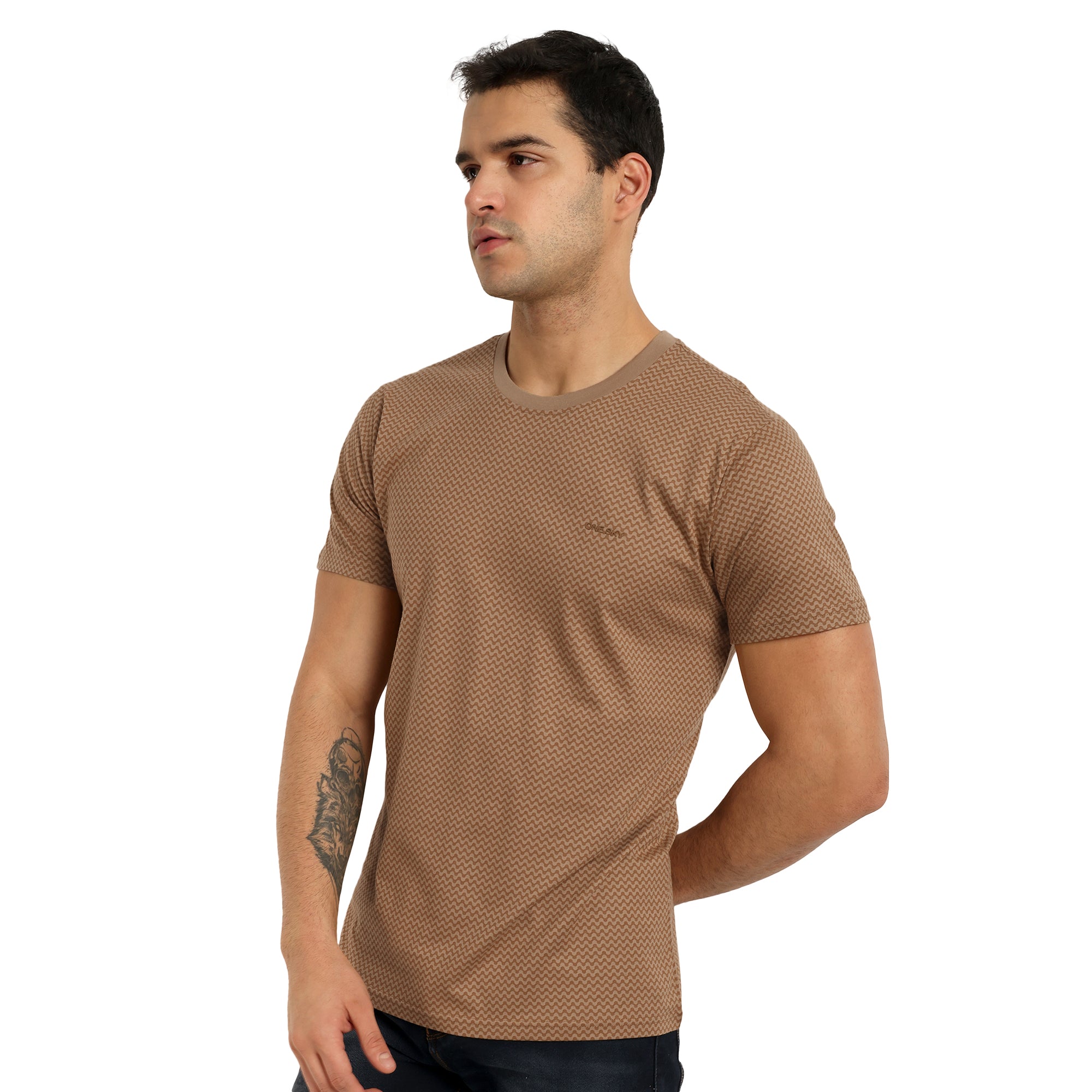 Men Sand Round Neck T-Shirt