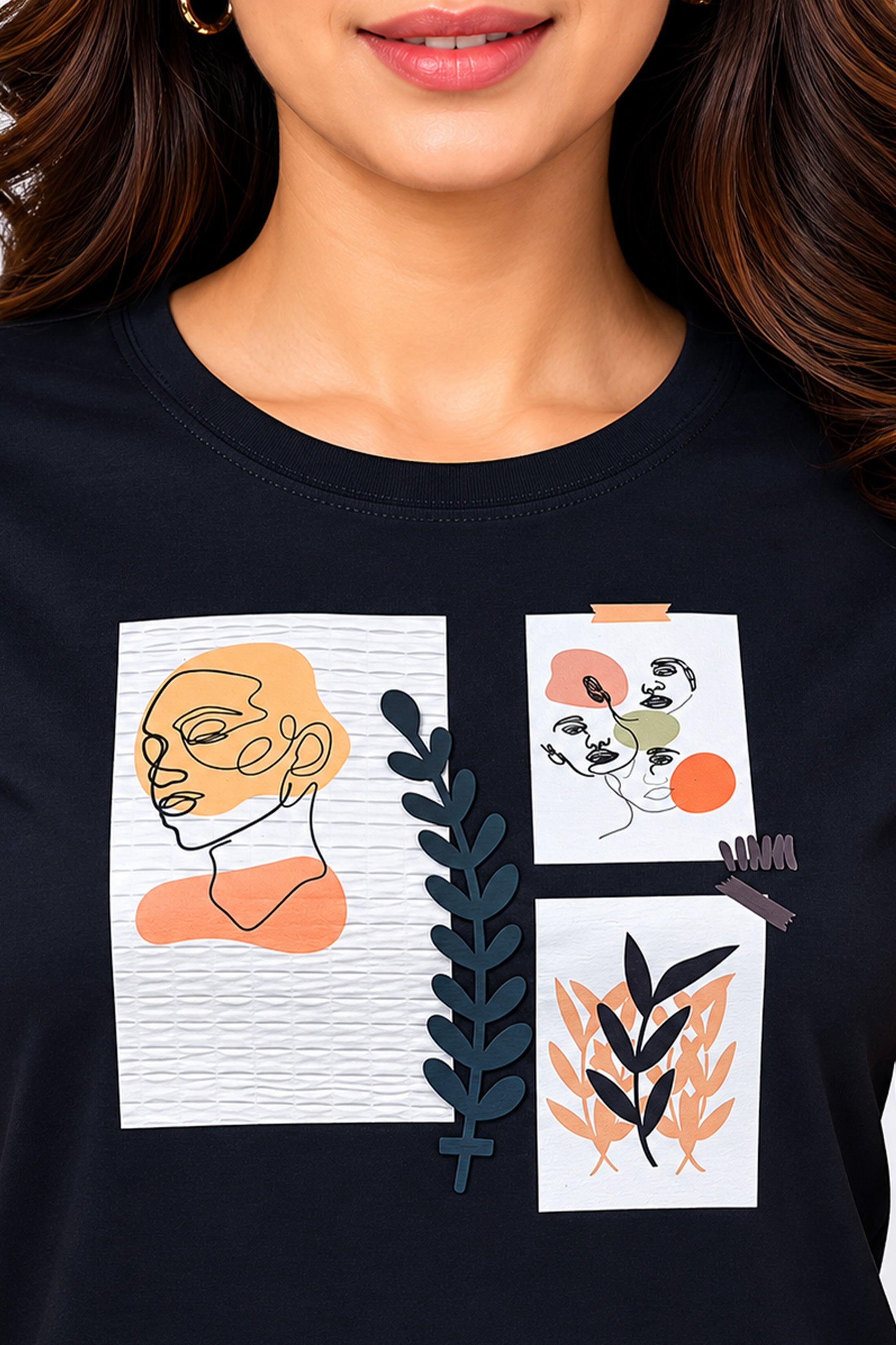 BLACK WOMEN HALF SLEEVE TSHIRT