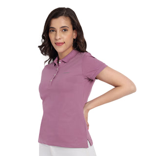 Women Mauve Comfort Cotton Polo T-Shirt