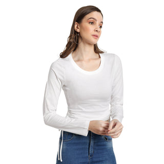 Women White Pure Cotton Textured Neckline Top