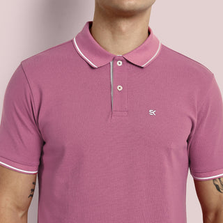 Men Mauve Pink Tipping Polo T-Shirt