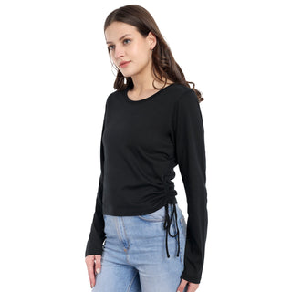 Women Black Pure Cotton Textured Neckline Top