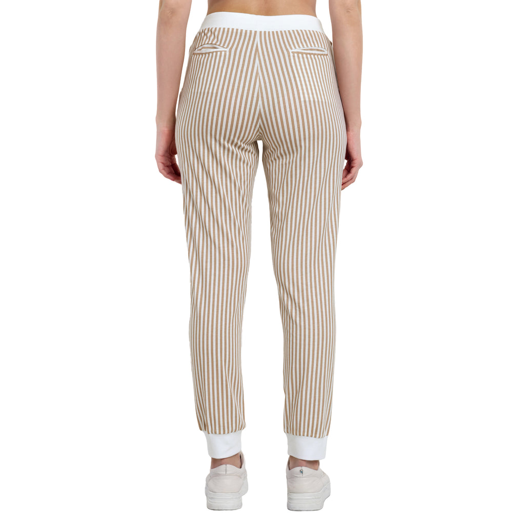 Women Beige Vogue Voyage Striped Jogger