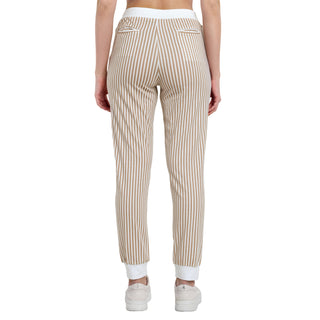 Women Beige Vogue Voyage Striped Jogger