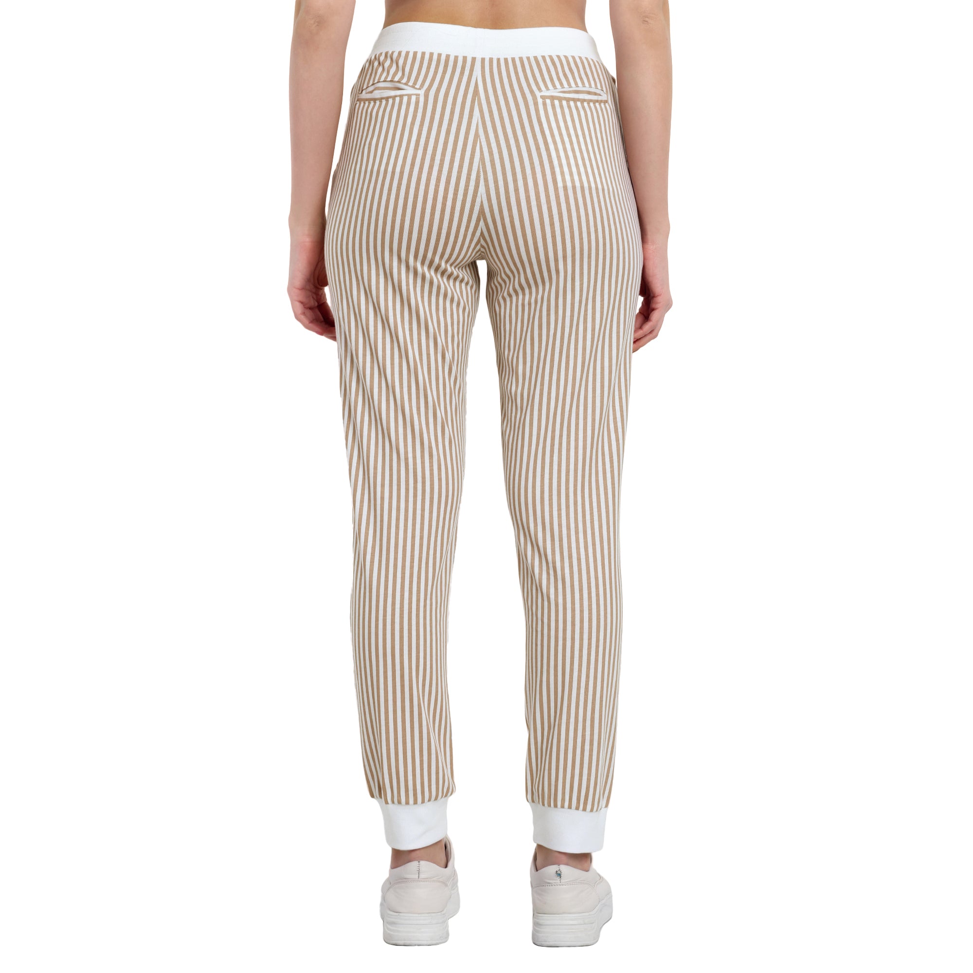 Women Beige Vogue Voyage Striped Jogger