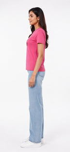 PINK WOMEN HALF SLEEVE TSHIRT