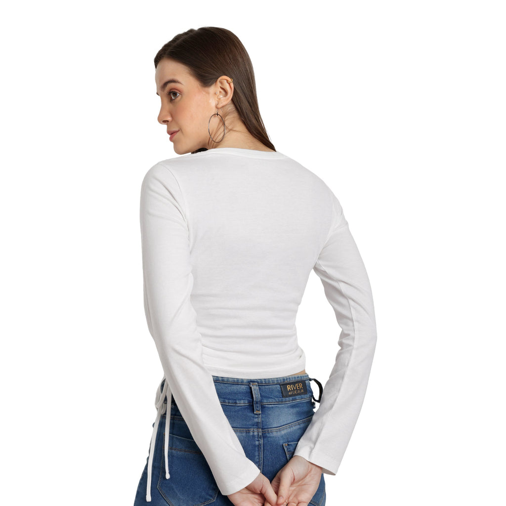 Women White Pure Cotton Textured Neckline Top