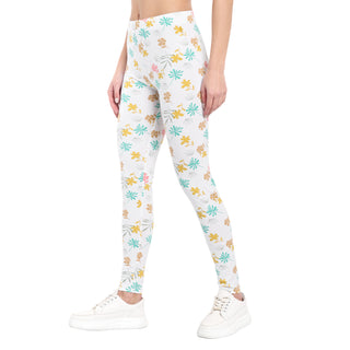 Women White Printed Cotton Legging