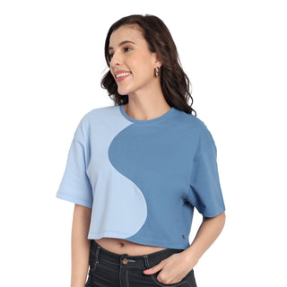 Women Blue Oversized Crop Top