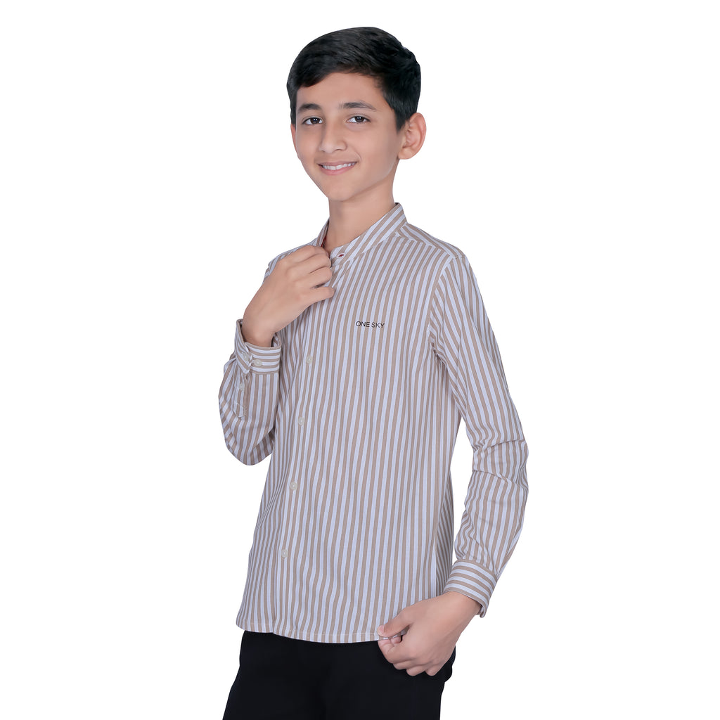 BOYS LINING BEIGE COTTON SHIRT