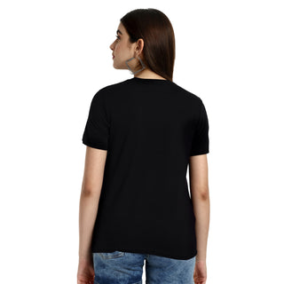 Women Black Printed Round Neck T-Shirt