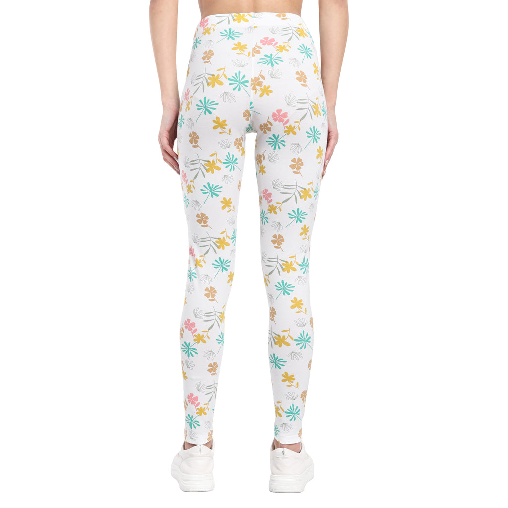 Women White Printed Cotton Legging