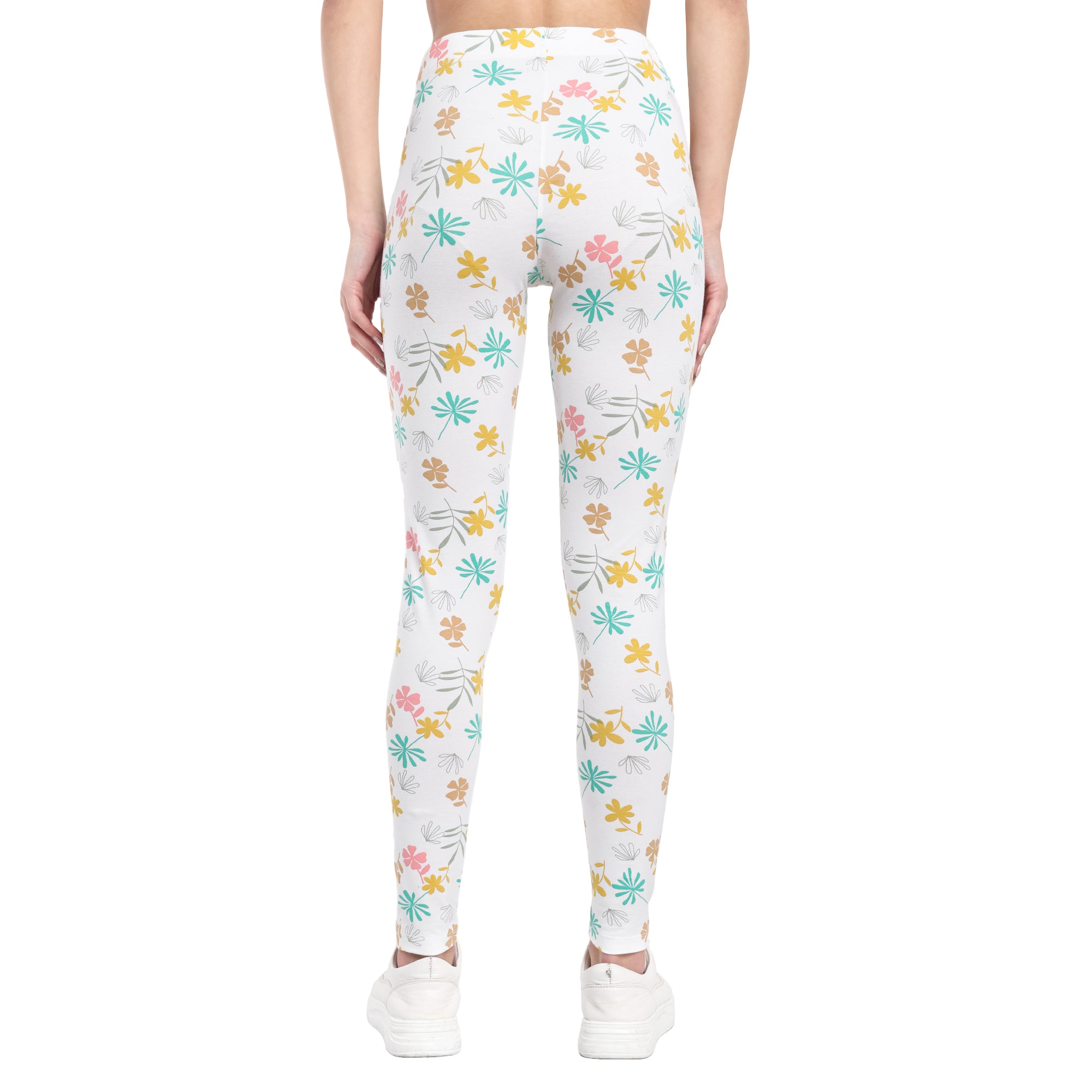 Women White Printed Cotton Legging