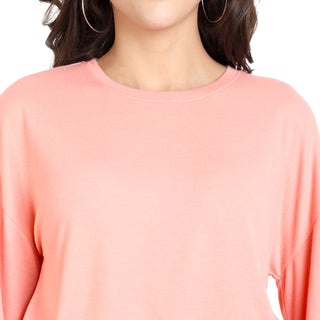 Women Coral Almond Trendy Balloon Sleeves Top