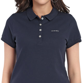 Women Dark Navy Comfort Cotton Polo T-Shirt