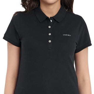 Women Black Comfort Cotton Polo T-Shirt