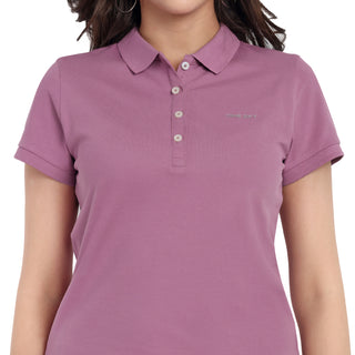 Women Mauve Comfort Cotton Polo T-Shirt