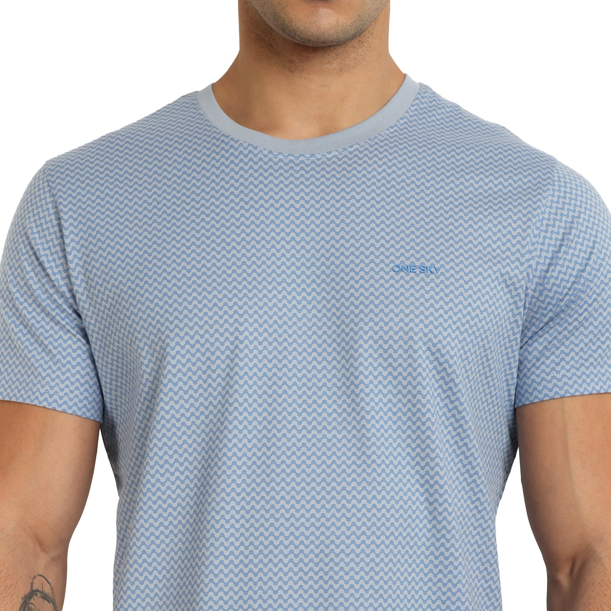 Men Dull Sky Tonal Printed Round Neck T-Shirt