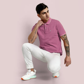 Men Mauve Pink Tipping Polo T-Shirt