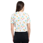 Women White Floral Knotted Crop Top