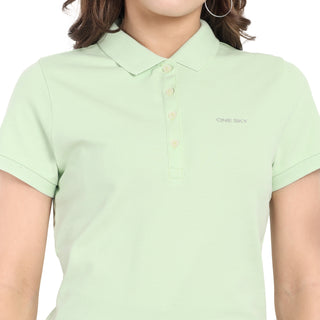 Women Light Green Comfort Cotton Polo T-Shirt