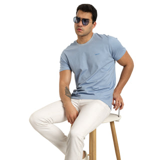 Men Dull Sky Tonal Printed Round Neck T-Shirt