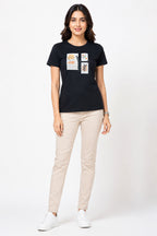 BLACK WOMEN HALF SLEEVE TSHIRT