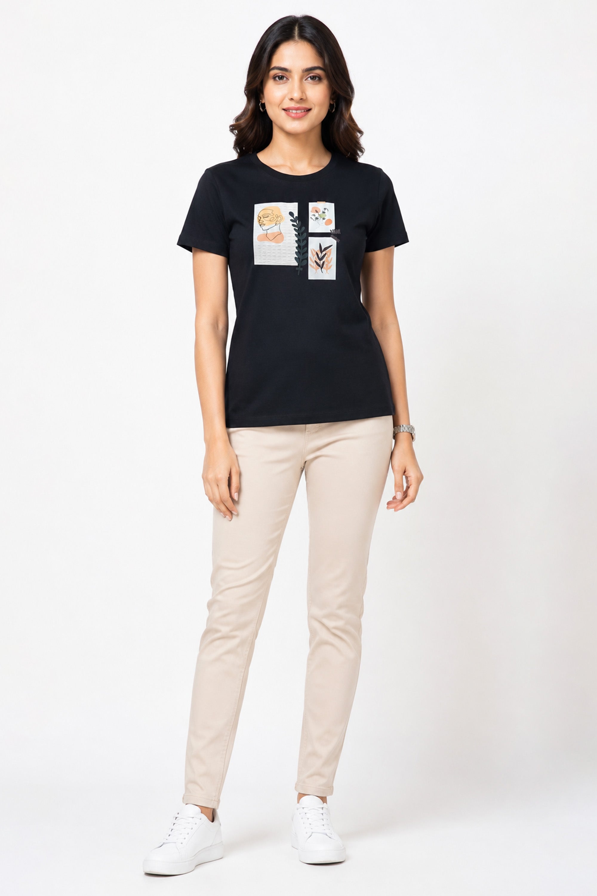 BLACK WOMEN HALF SLEEVE TSHIRT