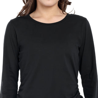 Women Black Pure Cotton Textured Neckline Top