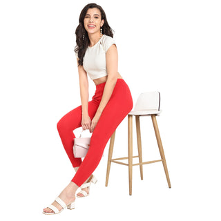 Women Dark Red Ankle Length Legging