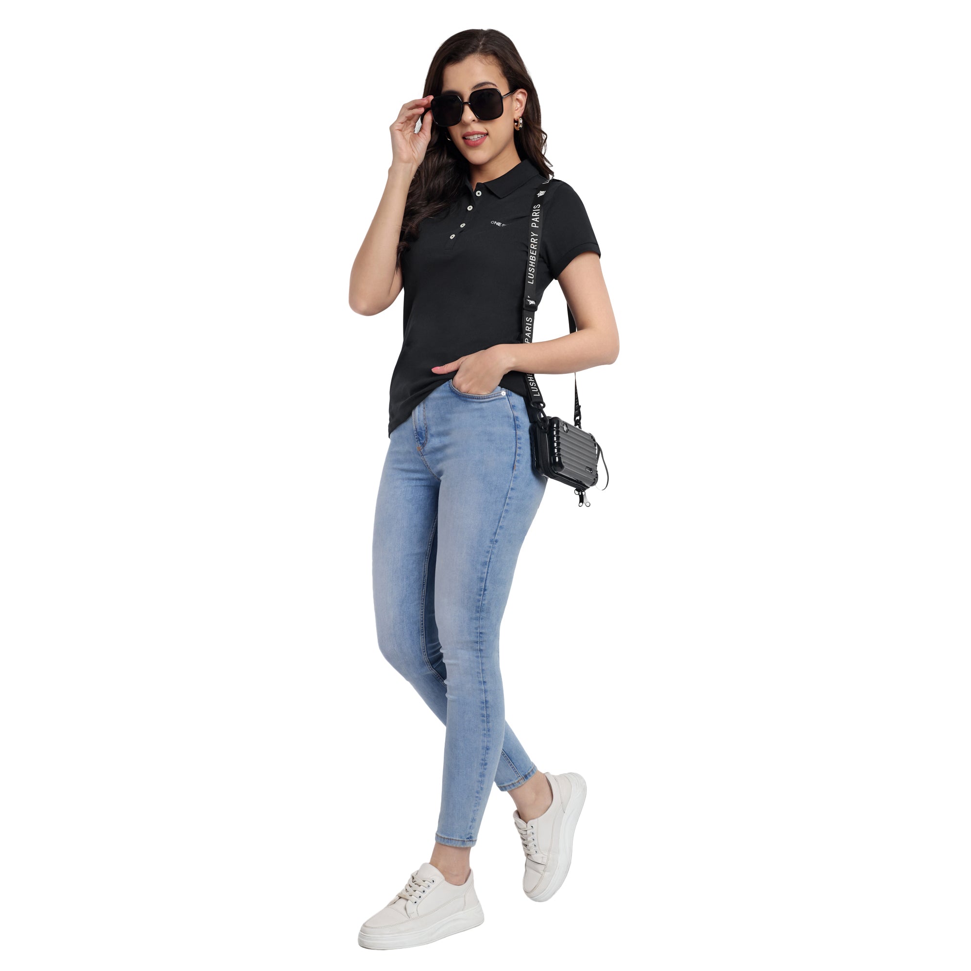Women Black Comfort Cotton Polo T-Shirt