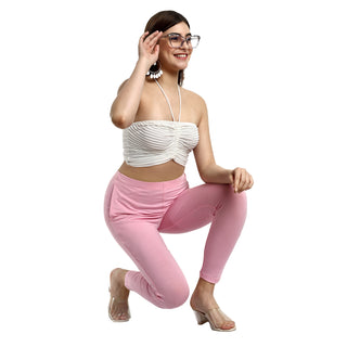 Women Baby Pink Ankle Length Legging