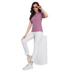Women Mauve Comfort Cotton Polo T-Shirt