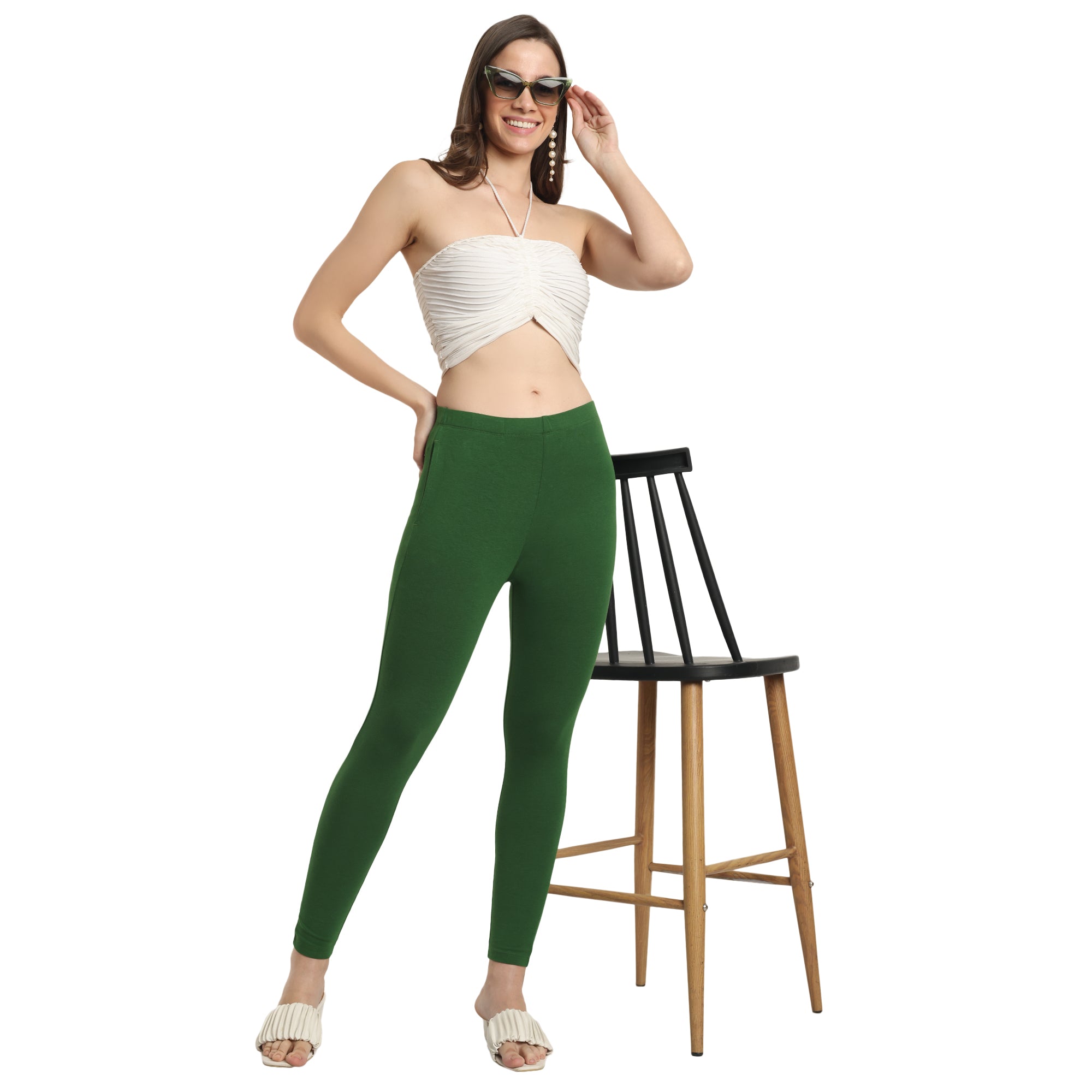 Women Dark Green Ankle Length Legging