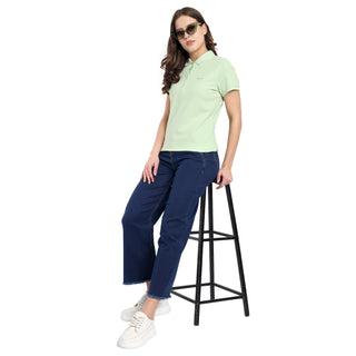 Women Light Green Comfort Cotton Polo T-Shirt