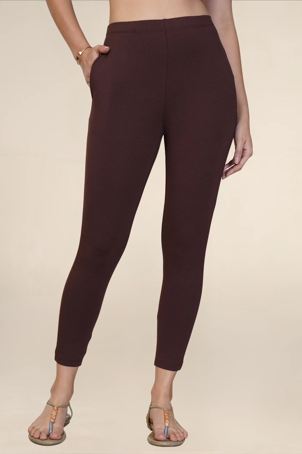 WOMENS DEEP BROWN ANKLE LENGTH POCKET LEGGING