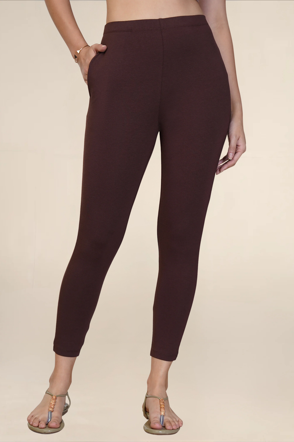WOMENS DEEP BROWN ANKLE LENGTH POCKET LEGGING